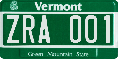 VT license plate ZRA001