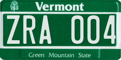 VT license plate ZRA004