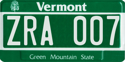 VT license plate ZRA007