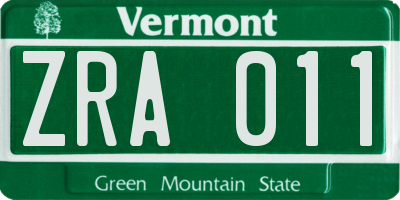 VT license plate ZRA011