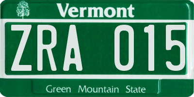 VT license plate ZRA015