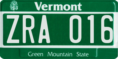 VT license plate ZRA016