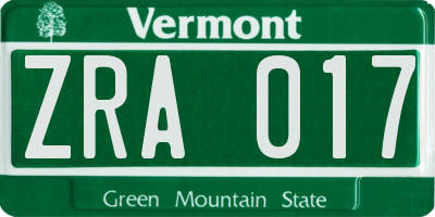 VT license plate ZRA017