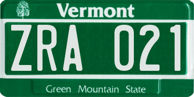 VT license plate ZRA021