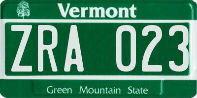 VT license plate ZRA023