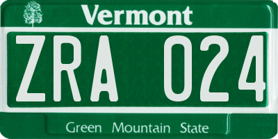 VT license plate ZRA024