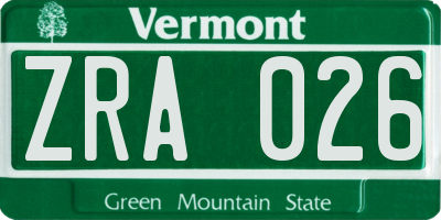 VT license plate ZRA026