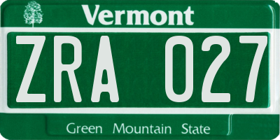 VT license plate ZRA027