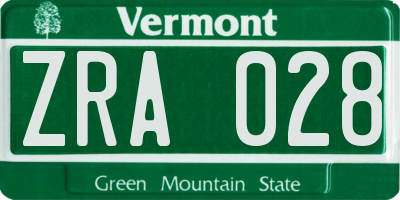 VT license plate ZRA028
