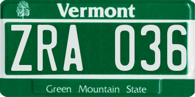 VT license plate ZRA036