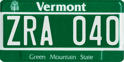 VT license plate ZRA040