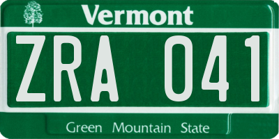 VT license plate ZRA041