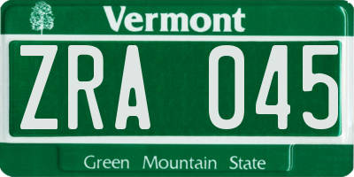 VT license plate ZRA045