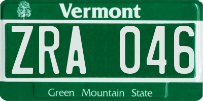 VT license plate ZRA046
