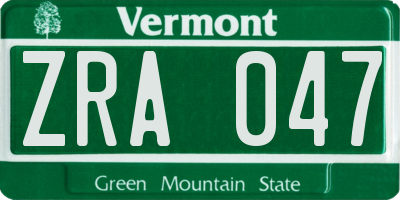 VT license plate ZRA047