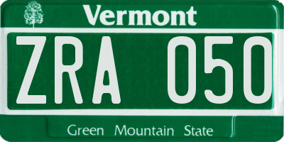 VT license plate ZRA050