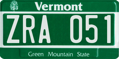 VT license plate ZRA051