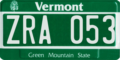 VT license plate ZRA053