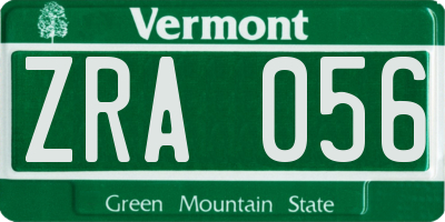 VT license plate ZRA056