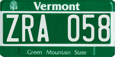 VT license plate ZRA058