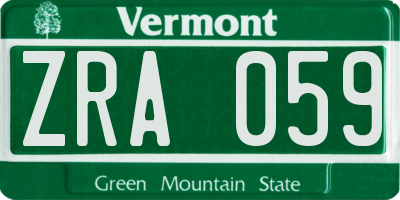 VT license plate ZRA059