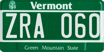 VT license plate ZRA060
