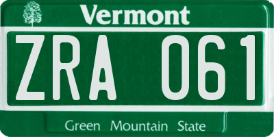 VT license plate ZRA061