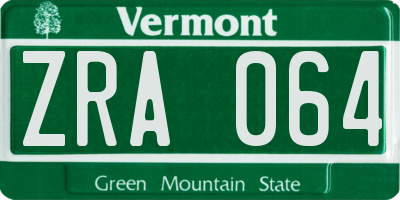 VT license plate ZRA064