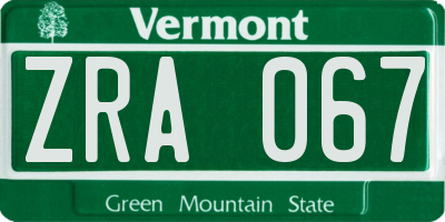 VT license plate ZRA067