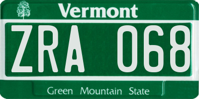 VT license plate ZRA068