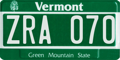 VT license plate ZRA070