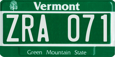 VT license plate ZRA071