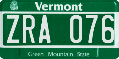 VT license plate ZRA076