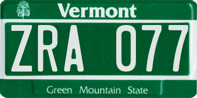 VT license plate ZRA077
