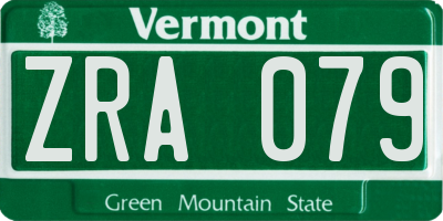 VT license plate ZRA079