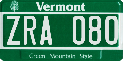 VT license plate ZRA080