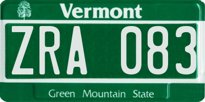 VT license plate ZRA083