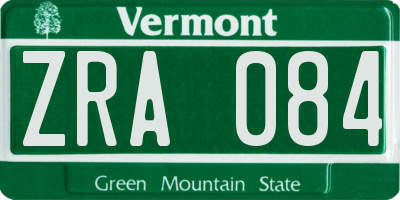 VT license plate ZRA084