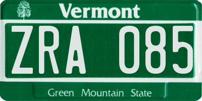 VT license plate ZRA085