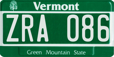 VT license plate ZRA086