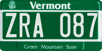 VT license plate ZRA087