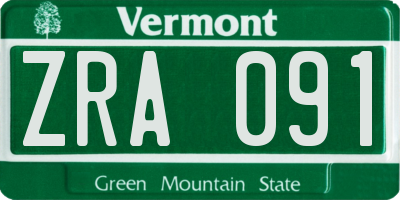 VT license plate ZRA091