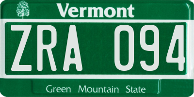 VT license plate ZRA094