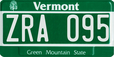 VT license plate ZRA095