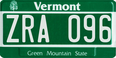 VT license plate ZRA096