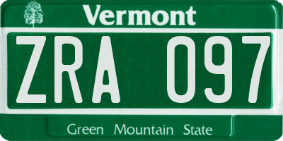 VT license plate ZRA097