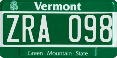 VT license plate ZRA098