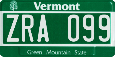 VT license plate ZRA099