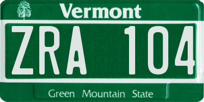 VT license plate ZRA104