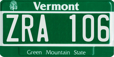 VT license plate ZRA106